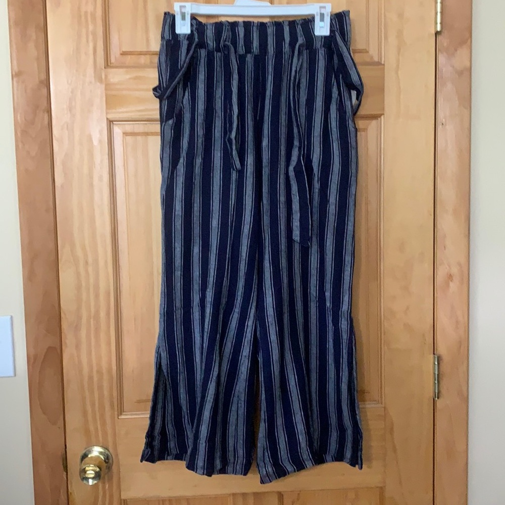 Loose wide leg linen blend pants